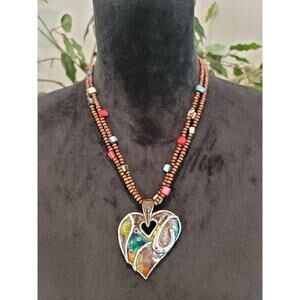 Women's Custom Multicolor Beaded Heart Pendant Necklace with Lobster Clasp
